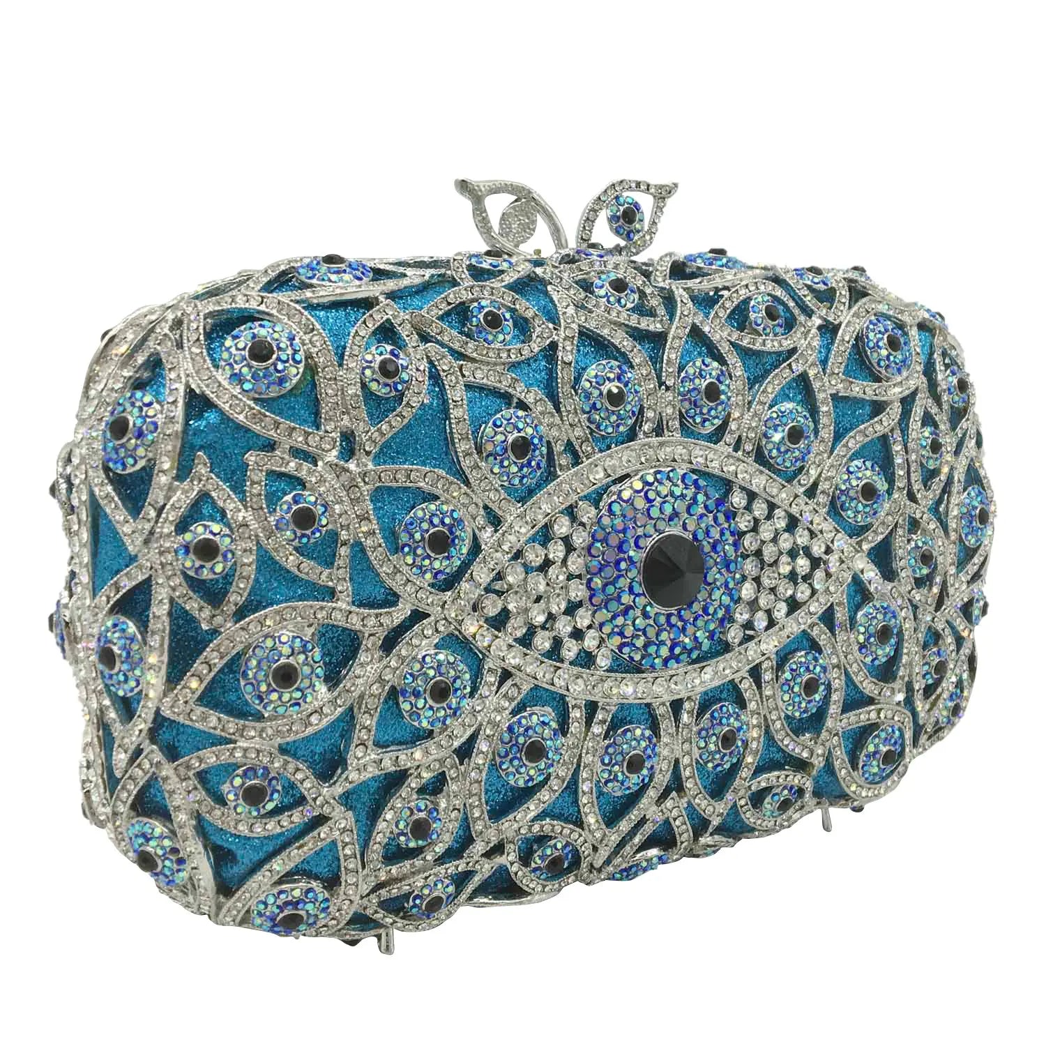Boutique De FGG (in stock) Evil Eye Women Crystal Clutch Evening Minaudiere Bags Party Dinner Rhinestone Handbags Bridal Purse