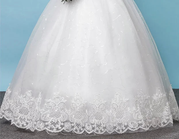 Spring Autumn Korean Lace Long Sleeve Bride Plus Size Floor Length Wedding Dresses Princess Bridal Gown