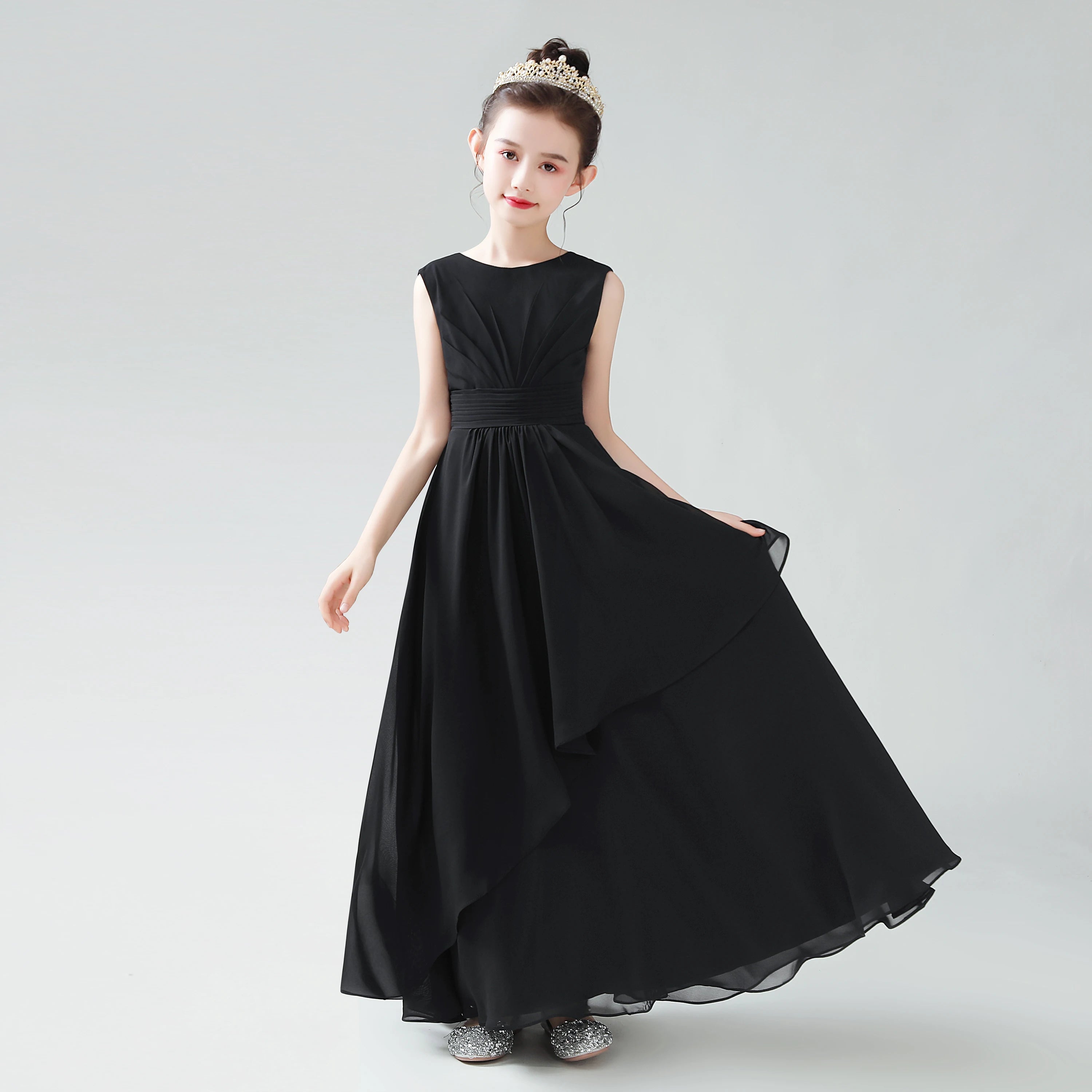 Chiffon Bow-Sash A-Line Flower Girl Dress