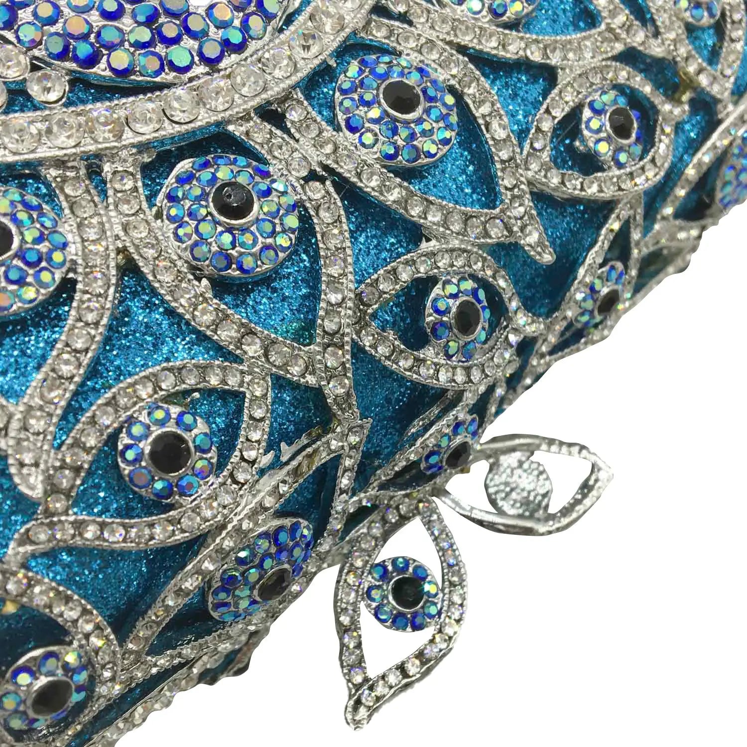 Boutique De FGG (in stock) Evil Eye Women Crystal Clutch Evening Minaudiere Bags Party Dinner Rhinestone Handbags Bridal Purse