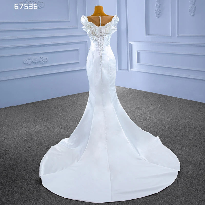 Rsm67536 Vestido De Noiva Elegant Casual Dresses White Stain Long Sleeve Princesses Bridal Gowns Wedding Dresses