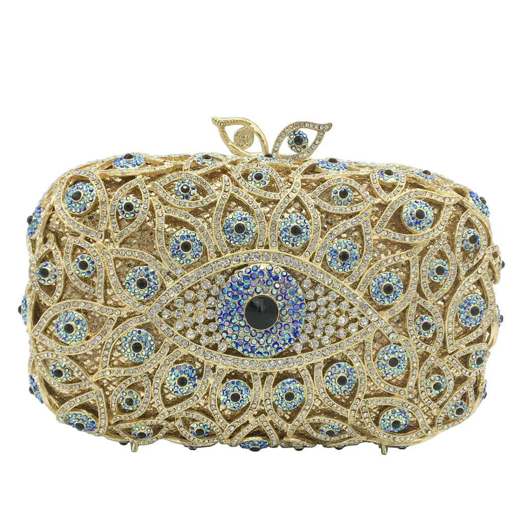 Boutique De FGG (in stock) Evil Eye Women Crystal Clutch Evening Minaudiere Bags Party Dinner Rhinestone Handbags Bridal Purse
