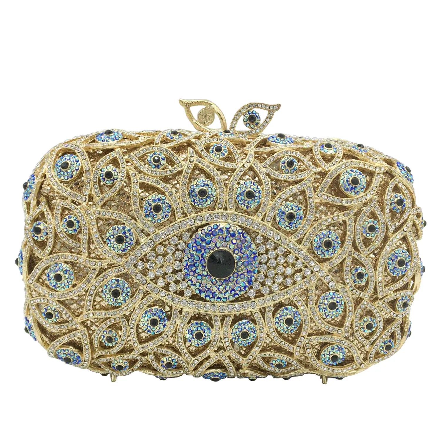 Boutique De FGG (in stock) Evil Eye Women Crystal Clutch Evening Minaudiere Bags Party Dinner Rhinestone Handbags Bridal Purse