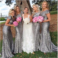 DB034 Plus Size Silver Shining Sequin Bridesmaid Dresses Sexy Backless Long Wedding Party Gowns Simple Maid of Honor Dress