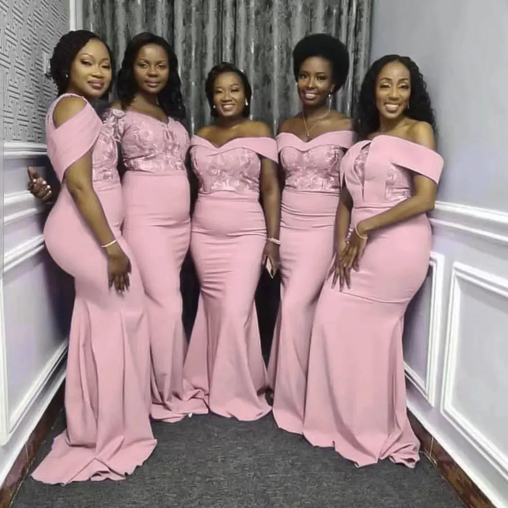 Cheap Maid of Honor Dress Formal Gowns Off Shoulder Plus Size Navy Blue Long Bridesmaid Dresses MB77