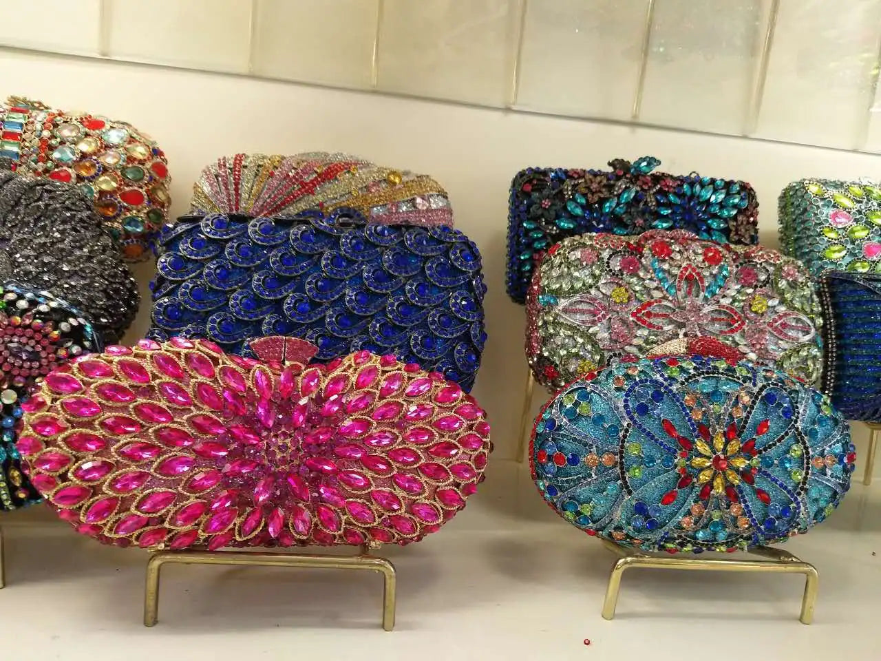 Female Crystal Diamonds Clutches Bags Women Evening Bags Metal Rhinestone Mianudiere Handbag Bridal Clutch Wedding Party Purse