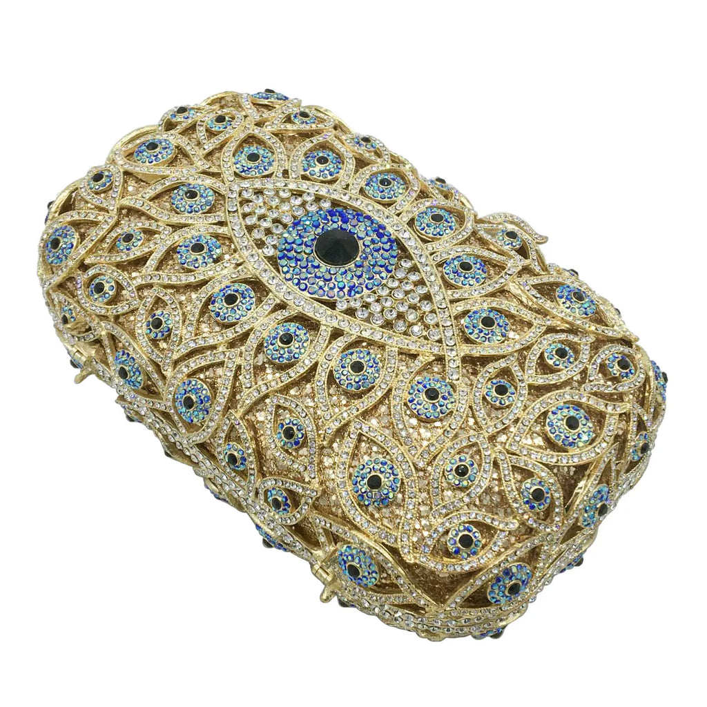 Boutique De FGG (in stock) Evil Eye Women Crystal Clutch Evening Minaudiere Bags Party Dinner Rhinestone Handbags Bridal Purse
