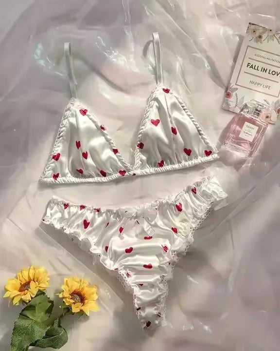 Sexy Lingerie Woman's Bra Bowknot Sexy Wire Free Lingerie Underwear Two Piece Female White Set Set Women's Erotic Lingerie Suit