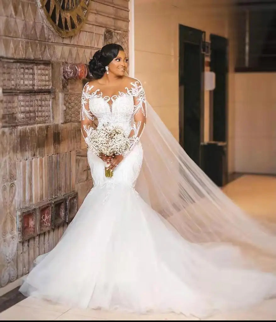 Modern Style White Wedding Dress with Lace Ruffles Embroidery Deco New Design African Ball Gown Cheap Bridal Gowns