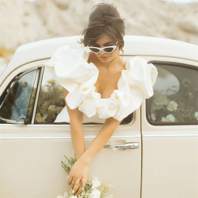 8465# Real Photos Simple Beach Backless Soft Satin Sheath Short Wedding Dress for Engagement Bridal Gown Prom Dress