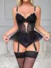 Sexy Roleplay Costume Red Lace Garter Corset for Women for Honeymoon Night Floral Lace Honeymoon Gift