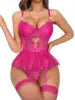 Sexy Roleplay Costume Red Lace Garter Corset for Women for Honeymoon Night Floral Lace Honeymoon Gift