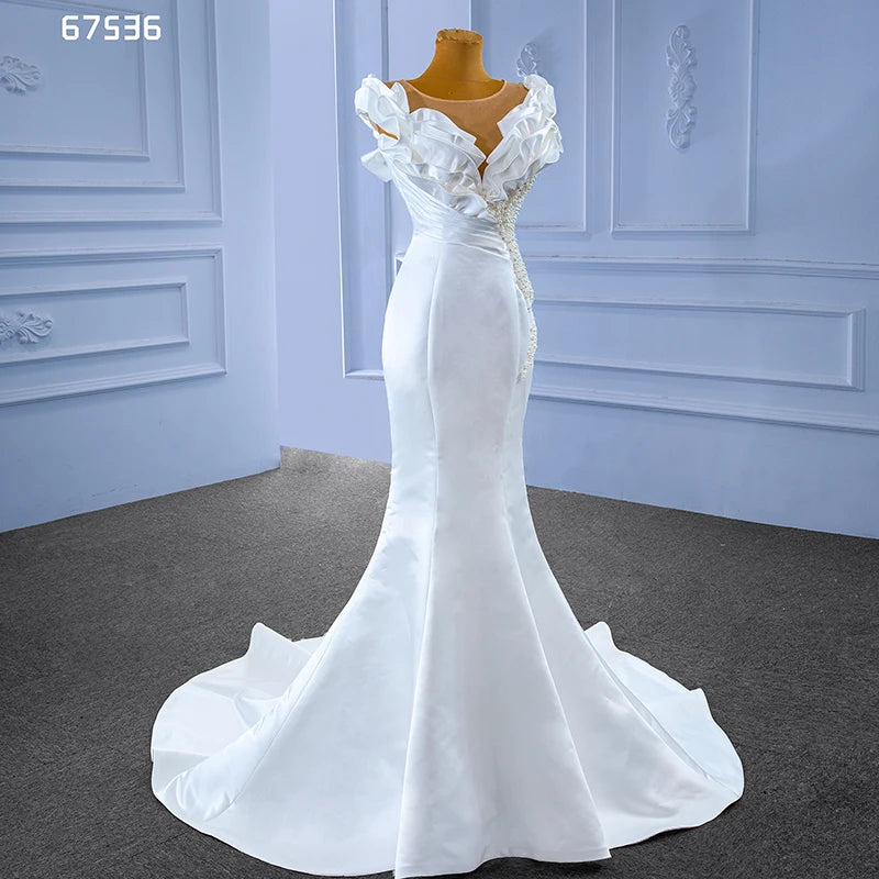 Rsm67536 Vestido De Noiva Elegant Casual Dresses White Stain Long Sleeve Princesses Bridal Gowns Wedding Dresses