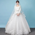 Spring Autumn Korean Lace Long Sleeve Bride Plus Size Floor Length Wedding Dresses Princess Bridal Gown