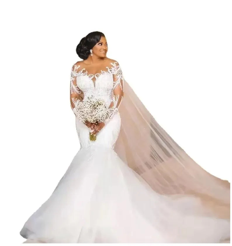 Modern Style White Wedding Dress with Lace Ruffles Embroidery Deco New Design African Ball Gown Cheap Bridal Gowns