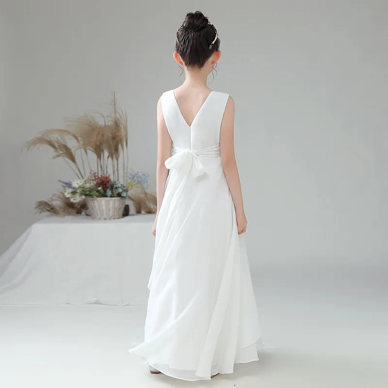 Chiffon Bow-Sash A-Line Flower Girl Dress