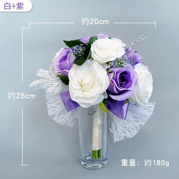 Morili the Bride Holds a Bouquet of Beautiful Wedding Dresses and Shoots Props With Multi-color Simulated Roses  MB14