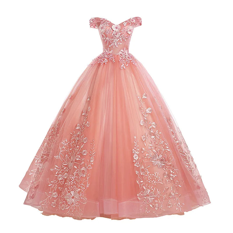 S 147A Evening Dress Long Style New Lace Beaded White Mesh Tulle Tutu Dress Slim Back Straps Bridal Wedding Dress