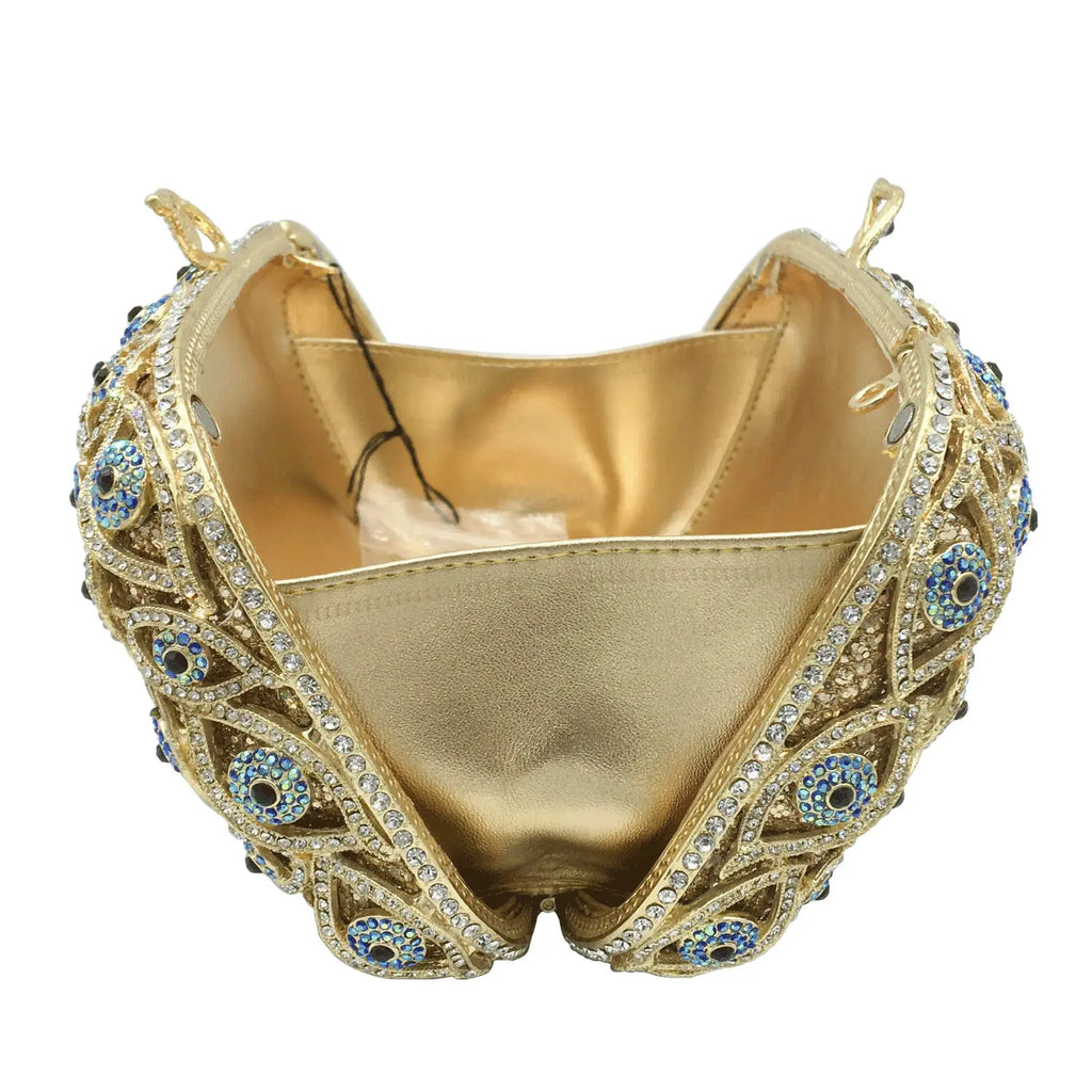 Boutique De FGG (in stock) Evil Eye Women Crystal Clutch Evening Minaudiere Bags Party Dinner Rhinestone Handbags Bridal Purse