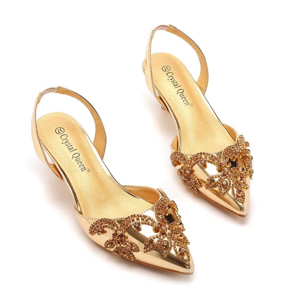 BS053 Gold Beading Bridal Shoes Wedding 5cm High Heel White Crystal Princess Shoes Mariage Party Bridesmaid Footwear Size 38