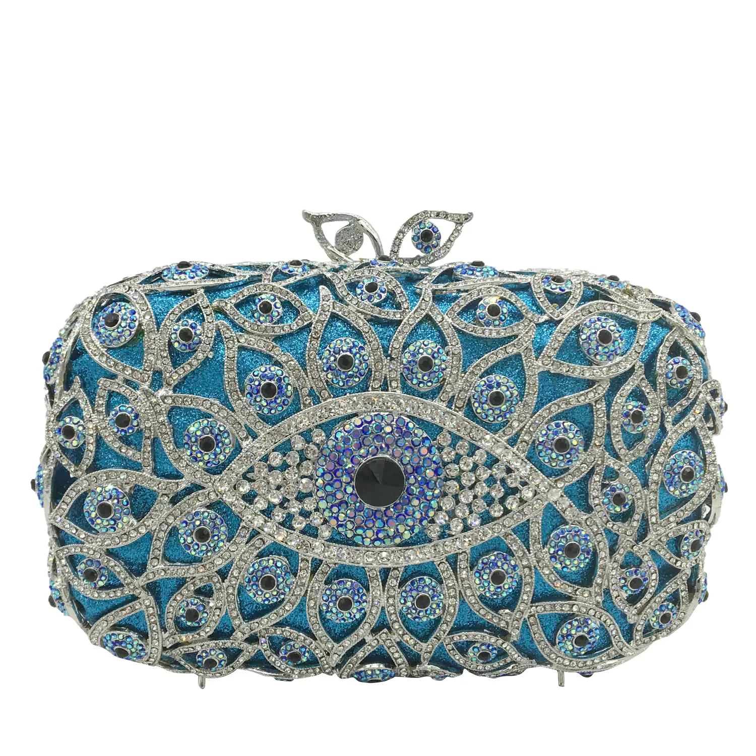 Boutique De FGG (in stock) Evil Eye Women Crystal Clutch Evening Minaudiere Bags Party Dinner Rhinestone Handbags Bridal Purse