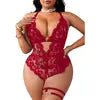 Custom Women's Plus Size Lace Teddy Bodysuit Triangle Cup Deep V Neck High-Rise One-Piece Lingerie Set Leg Ring Hand Wash Only