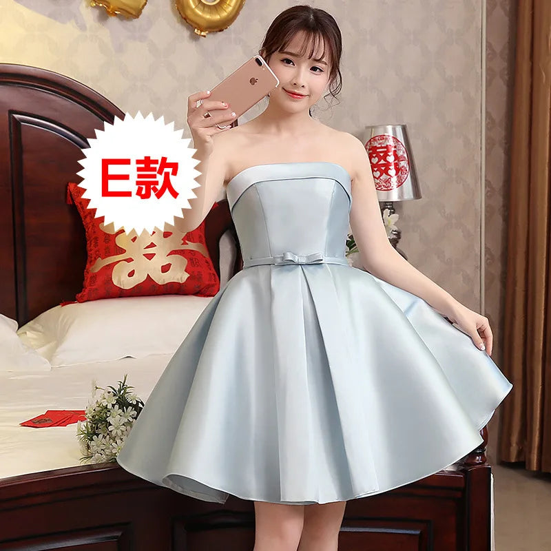 Pink Off Shoulder Bridesmaid Dress Simple Satin Sweet Bow Wedding Wedding Female Guest Dresses Fashion A-line Short Party Gown