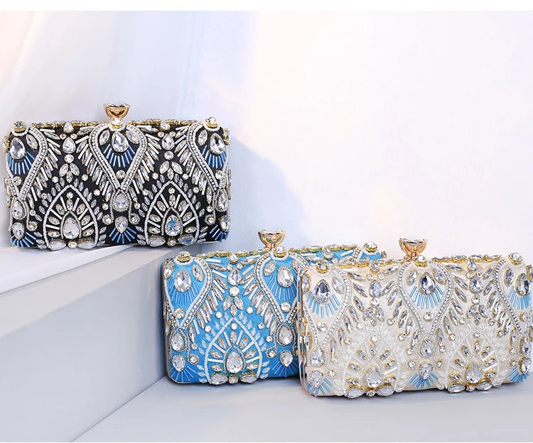 Diamond Pearl Beaded Chain Clutch