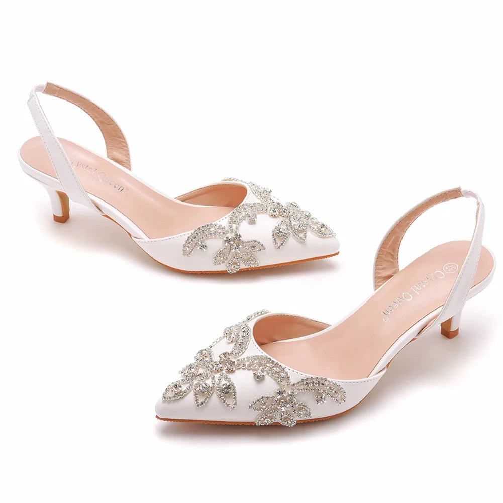 BS053 Gold Beading Bridal Shoes Wedding 5cm High Heel White Crystal Princess Shoes Mariage Party Bridesmaid Footwear Size 38