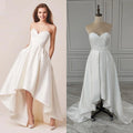 15506# Real Photos 2 in 1 High Low Boat Neck Sweep Train Satin A-line Wedding Dress Bridal Gown for Women With Pockets