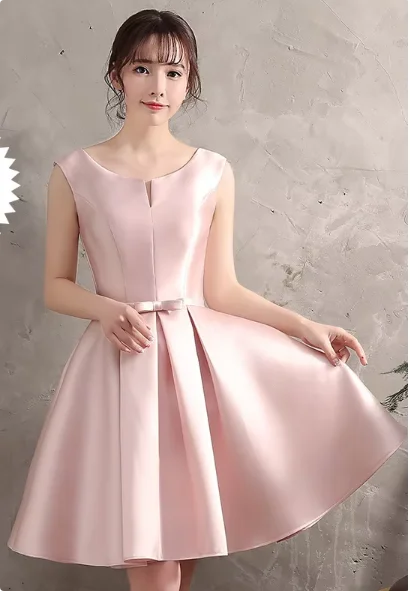 Pink Off Shoulder Bridesmaid Dress Simple Satin Sweet Bow Wedding Wedding Female Guest Dresses Fashion A-line Short Party Gown