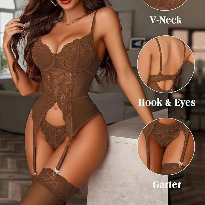 Best-selling Sexy Lingerie Set, Light Body-shaping Clothes, Fashionable Lace Mesh Floral Romantic Lingerie Set