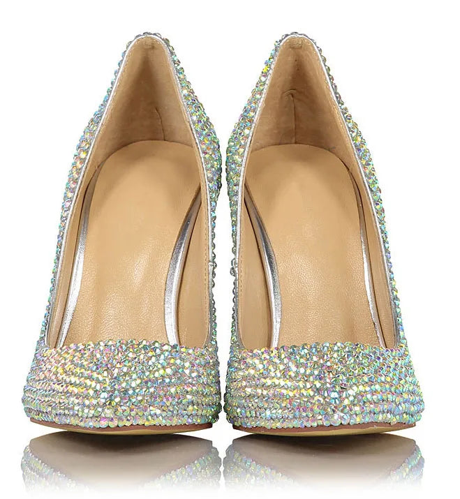 Luxury Full Rhinestone Wedding Pumps Glitter Crystal Stiletto Heels Pointed Toe 10 cm High Heels Ladies Evening Dress Shoes