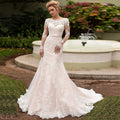 Hot Sale Simple Lace Customized Backless Appliqued  Mermaid Wedding Dresses Bridal Gown With Long Sleeve Lace up MWB523