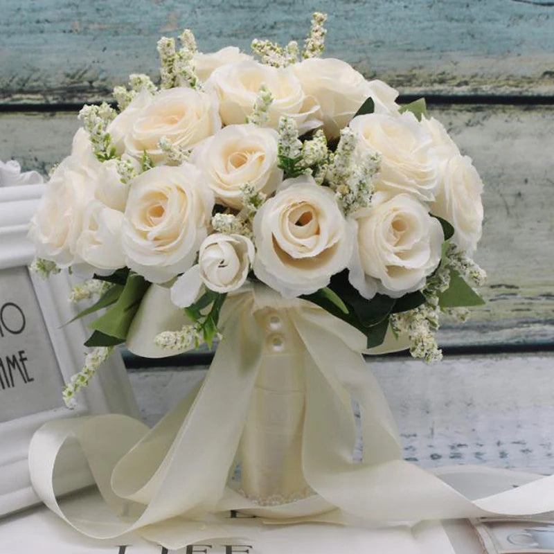 Natural-Look Artificial Rose Wedding Bouquet