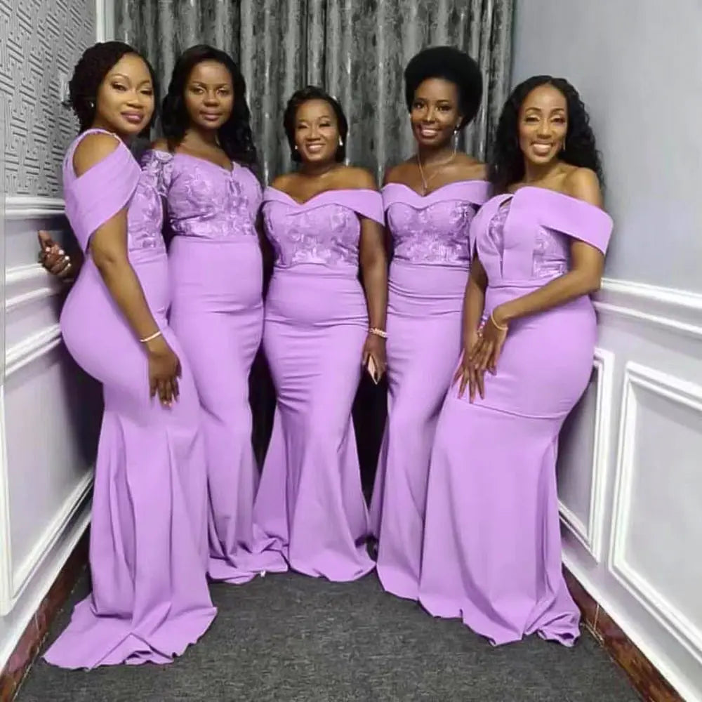 Cheap Maid of Honor Dress Formal Gowns Off Shoulder Plus Size Navy Blue Long Bridesmaid Dresses MB77