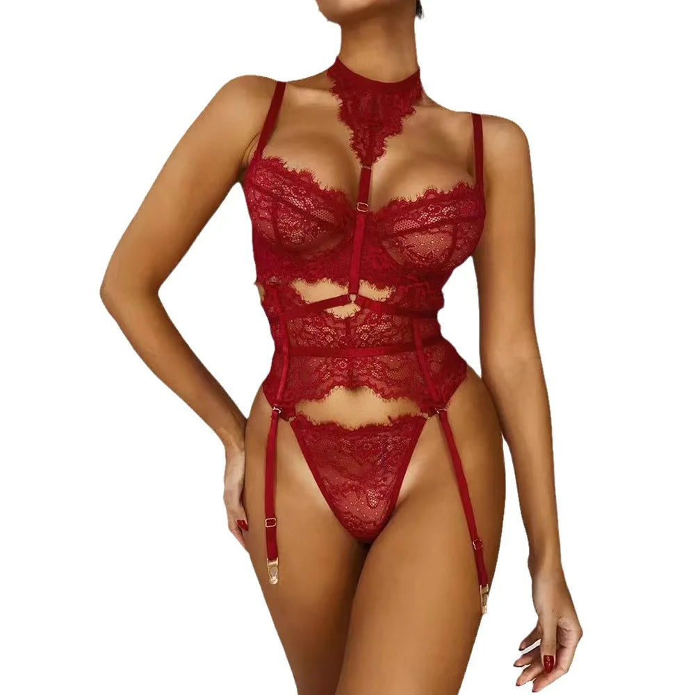 Foreign Trade Thin-Style Womens Summer Lace Nylon Lingerie Set Sexy European-American Style Bra Thong Push-Up Sheer Underwear