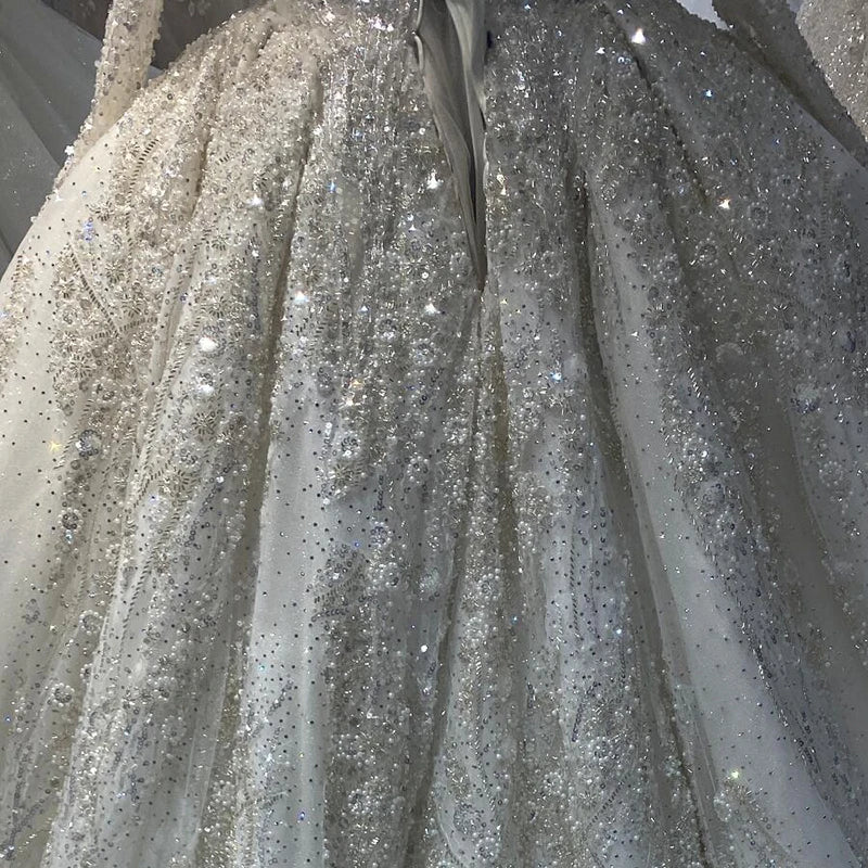 Jancember NS4206 Heavy Beaded Long Sleeve Luxury  Ball Gown Bridall Wedding Dress for Women