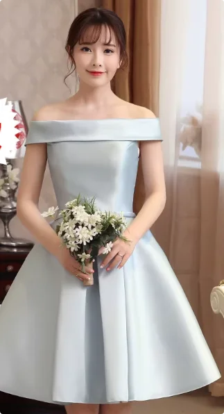 Pink Off Shoulder Bridesmaid Dress Simple Satin Sweet Bow Wedding Wedding Female Guest Dresses Fashion A-line Short Party Gown