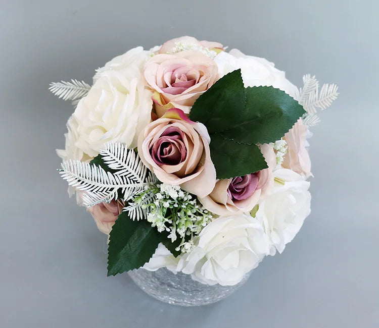 Morili the Bride Holds a Bouquet of Beautiful Wedding Dresses and Shoots Props With Multi-color Simulated Roses  MB14