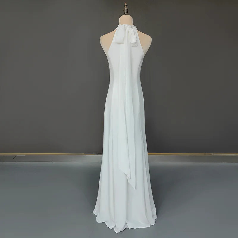 11693#Real Photos Sleeveless High Neck Chiffon Beach Beading Floor Length Simple Elegant Wedding Dress Wedding Bridal Gown