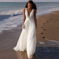 13388#Simple Tulle Sleeveless V Neck A-Line Wedding Dress Sweep Train Elegant Backless Wedding Dress Bridal Gown Evening Dress