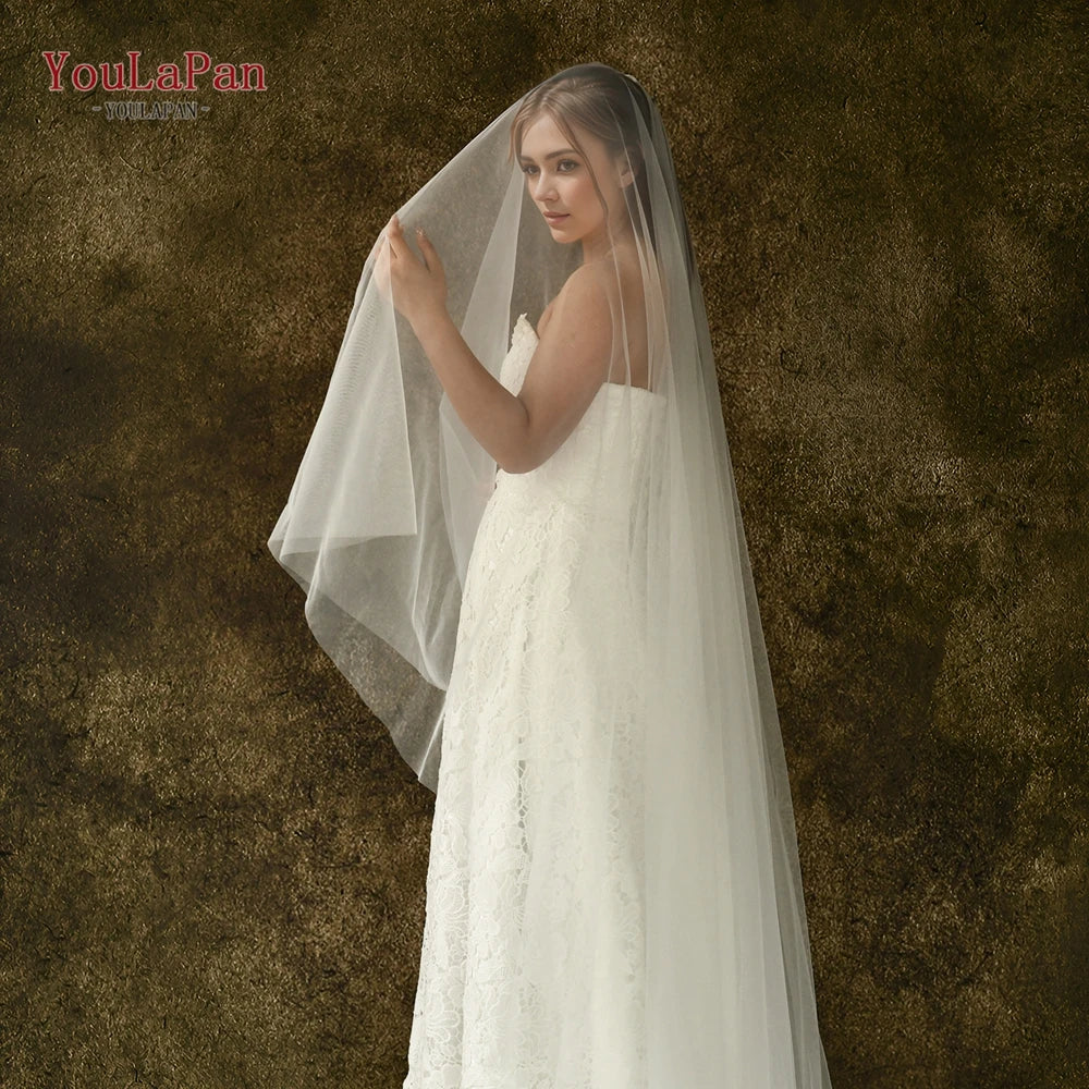 YouLaPan V25-L Extra Large Solid Color Bridal Veil 118 Inch Round Double Layer Classic Veil for Cathedral Wedding Lawn Wedding