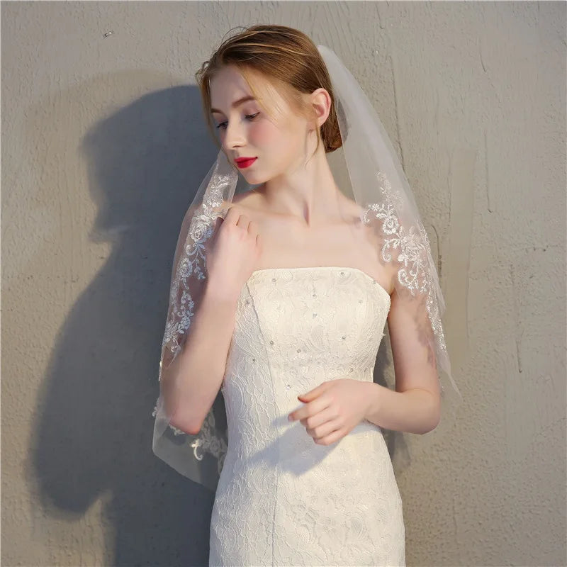Hot Sell Women Short Tulle Wedding Bridal Veil Lace Women Wedding Veil