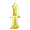 Sheer Mesh Feather-Trim Boudoir Robe