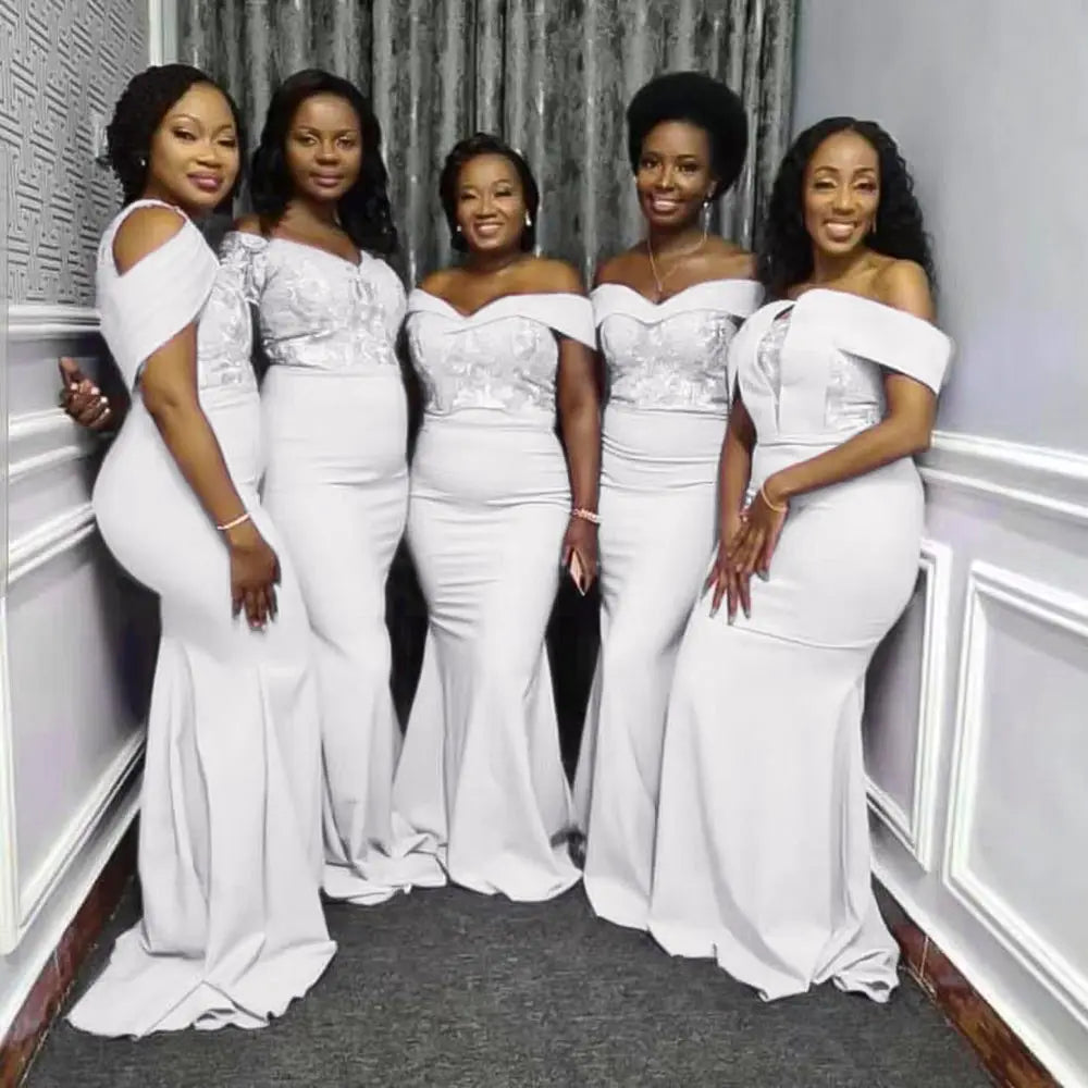 Cheap Maid of Honor Dress Formal Gowns Off Shoulder Plus Size Navy Blue Long Bridesmaid Dresses MB77