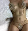 New  Jewelry Crystal Sexy Rhinestone Lingerie Size Body Chain Women Underwear 2 Piece Womens Erotic Lingeries Bra Panties Sets