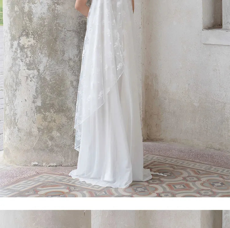 White Lace Halter Lace-Up Spaghetti Strap Floor-Length Bridal Robe Dress  Illusion Beach Vacation Banquet Gown