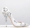 Luxury Leaves Metal Heel Pumps Women Shoes Pointed Toe Blue White Pink Black Silk Stiletto High Heels Wedding Bride Shoes 10cm