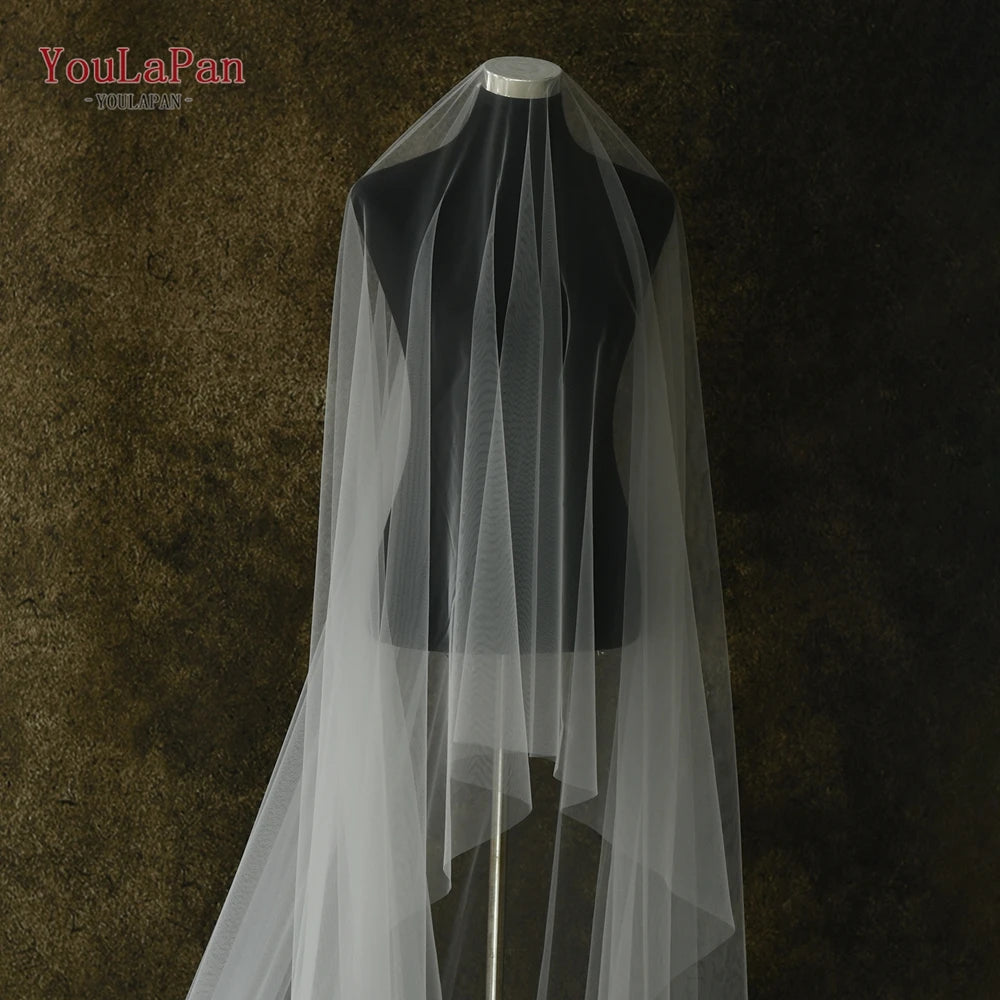 YouLaPan V25-L Extra Large Solid Color Bridal Veil 118 Inch Round Double Layer Classic Veil for Cathedral Wedding Lawn Wedding